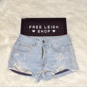 American Eagle | light wash distressed jean shorts